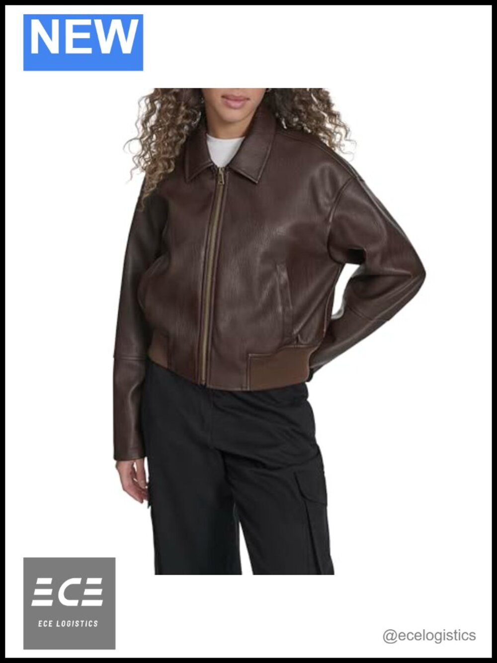Faux Leather Bomber Jacket Laydown Collar Zip Front Women's